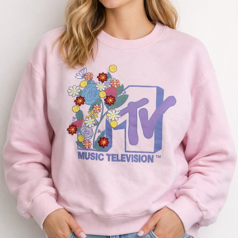 MTV Pastel Pink Floral Sweatshirt